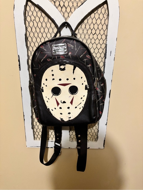 Loungefly Handbags - Loungefly Black Mini Backpack with Cream Hockey Mask Friday the 13th